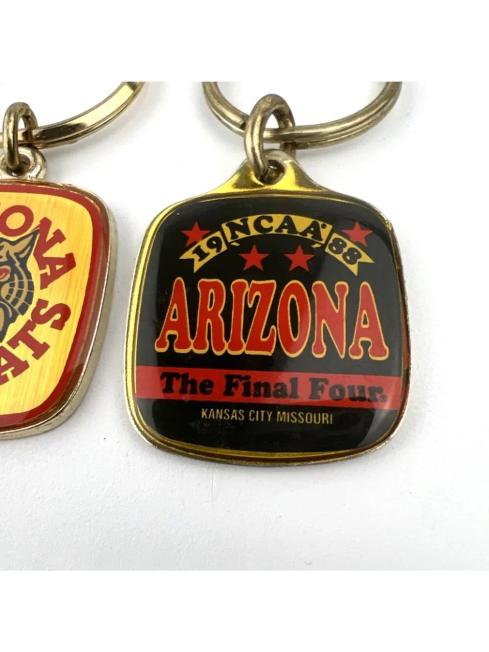 Lot of 3 Vtg Arizona Wildcats Keychains Brass Keyrings Enamel 1988 Final Four